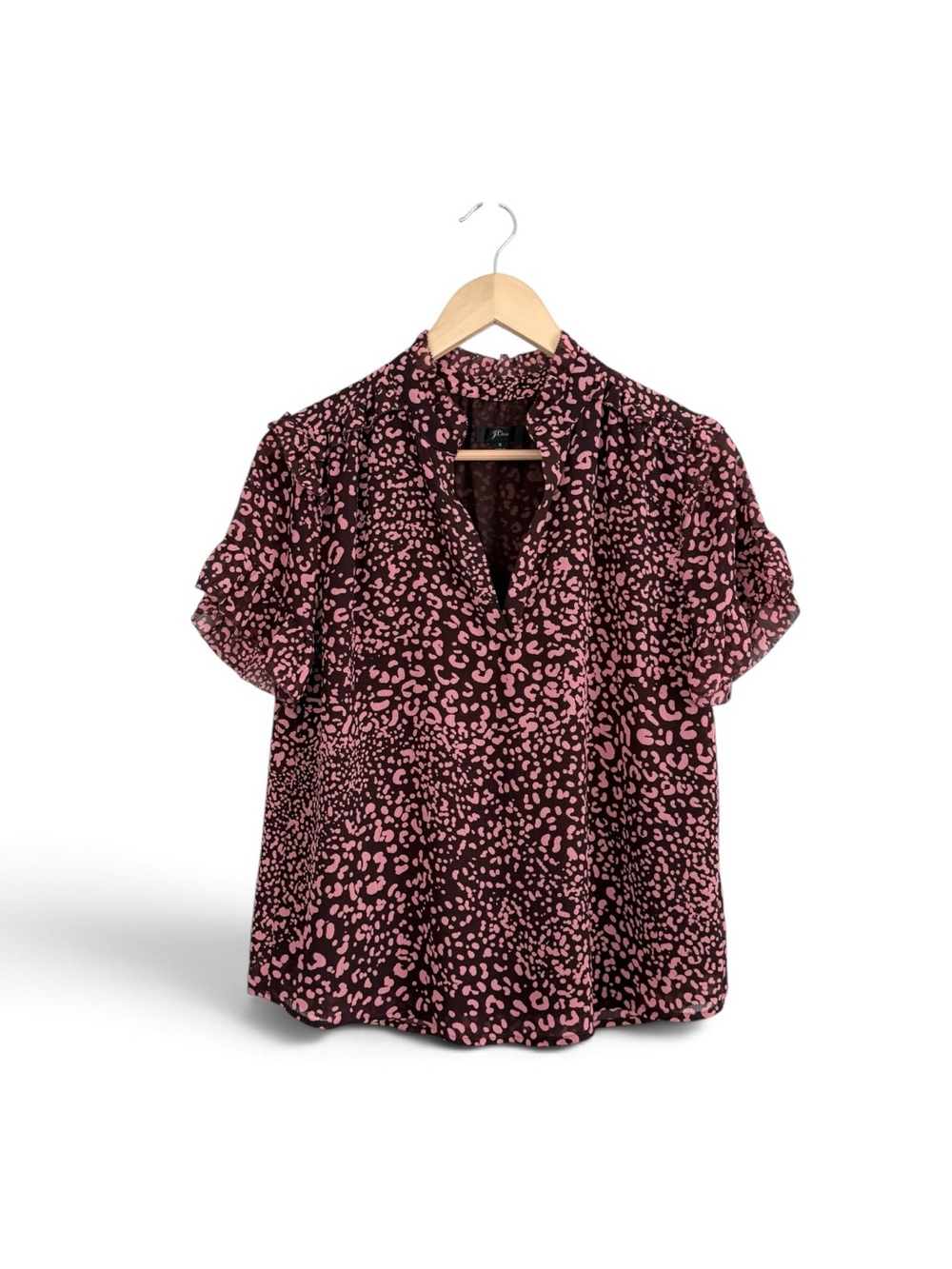 J. Crew Short Sleeve Ruffle Top in Pink Leopard